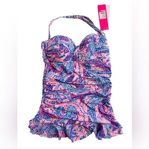 Lilly Pulitzer Carmen Ruffled Tankini Coastal Blue Maybe Gator Size 2